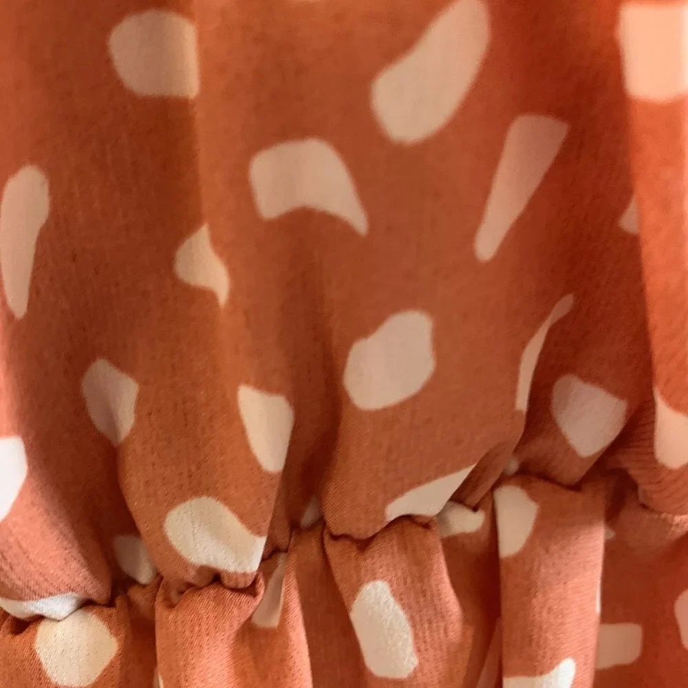 Spring time Dress Coral/Cream w/ belt flared sleeves, matching belt, V- neck MED - Picture 8 of 8